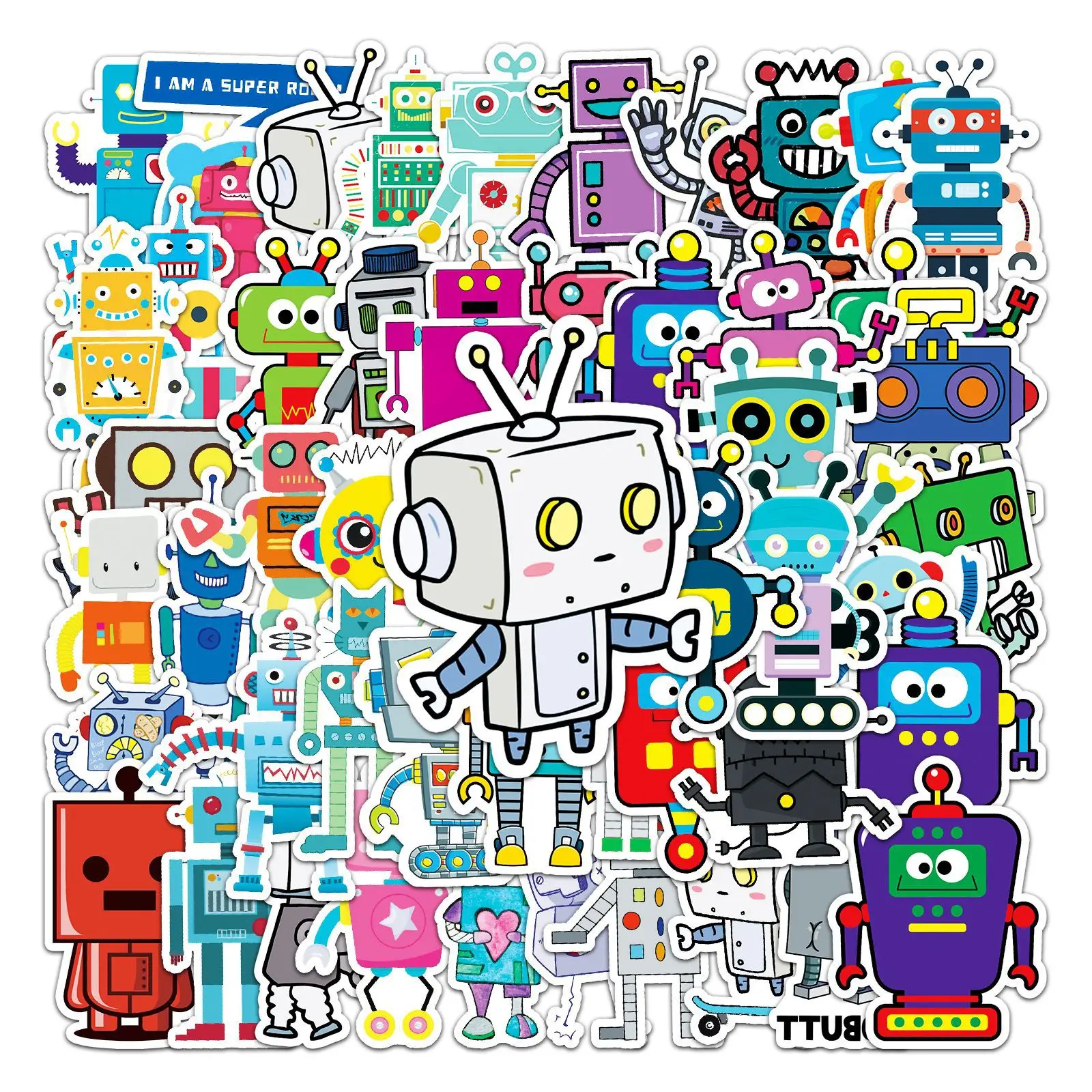 51-teiliges Roboter-Graffiti-Aufkleber-Set Niedliche Cartoon-Kinderbelohnungsaufkleber für DIY-Scrapbooking Handyhülle Gepäck Skateboard
