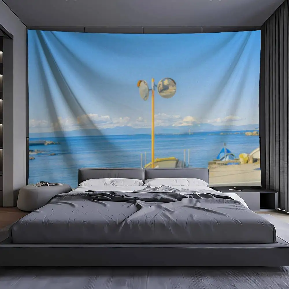 Ocean Seaside Scenery Tapestry Blue Sky Sea Coast Landscape Wall Hanging Natural Seascape Aesthetic Bedroom Home Wall Decor