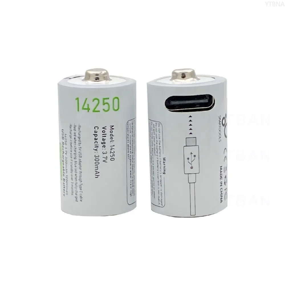 10PCS 14250 3.7V Rechargeable Battery 300mAh Sensor- Red/Green Laser Pointer Battery USB Rechargeable Cable