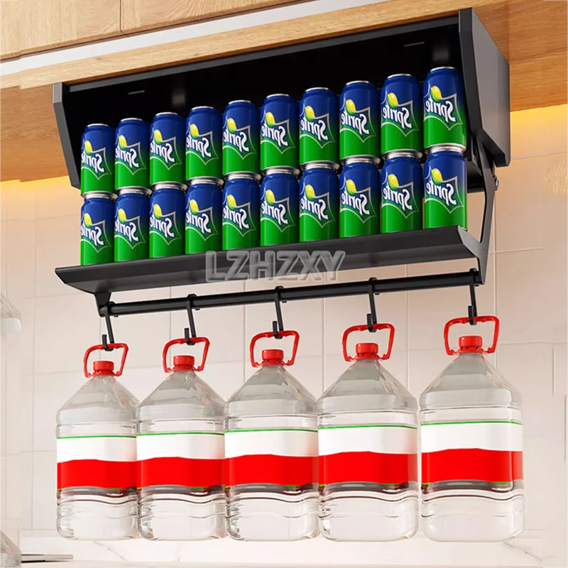 Kitchen Pull-down Folding Condiment Storage Shelf Space Aluminum Wall Hanging Condiment Rack Under The Cabinet Large-capacity