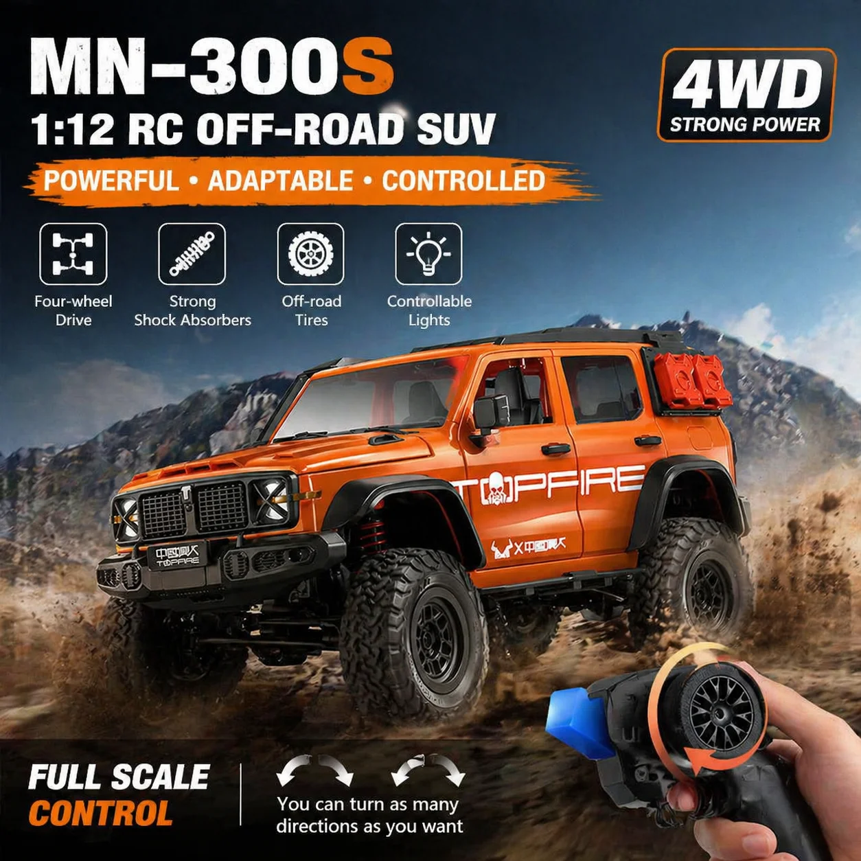 

Mangniu 1:12 MN-300 Climbing Car 70KM/H RC Remote Control Car Full-Scale 4WD Remote Control Off-Road Vehicle 2.4G Boy's Gift