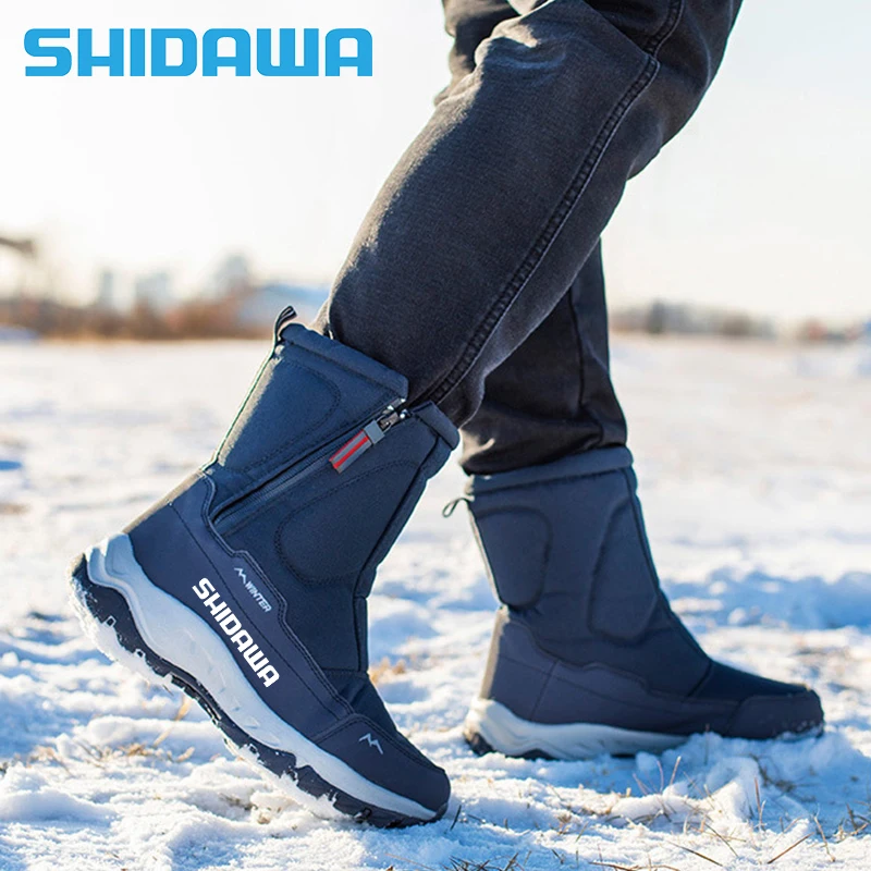 2025-メンズ冬釣り靴新しいブーツプラスベルベット暖かい防寒スノーブーツ屋外防水滑り止めハイキングキャンプ靴