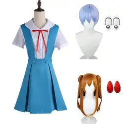 Anime Rei Ayanami Cosplay Costume Asuka Langley Soryu Cosplay Dress Halloween New Evangelion Wig+Black White Socks+Skirt Suit