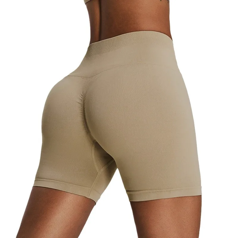 YJ-New Seamless High Waist Yoga Shorts Women's Belly Contracting Hip Lifting Sport Tights Outer Wear Running Workout Shorts