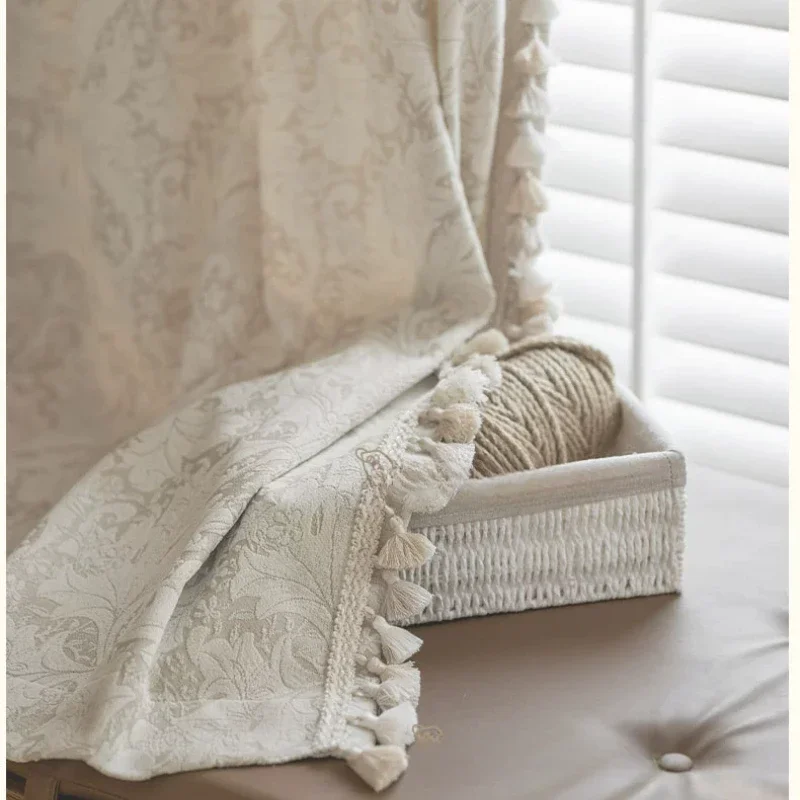 

Creamy Chenille Jacquard Fashion French Nature Vertically Light-blocking Curtains for Living Room Bedroom Dining Custom Size