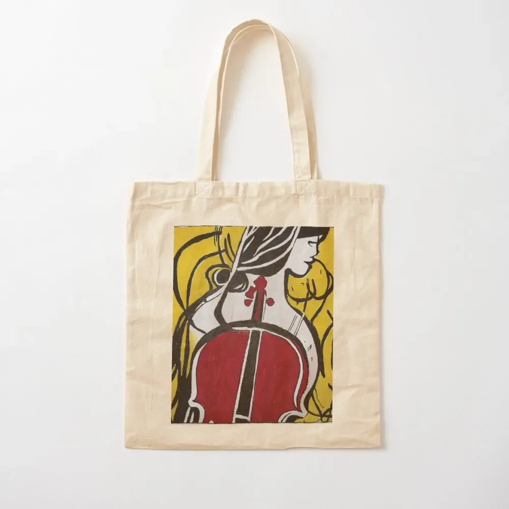 Mujer con violonchelo - Bolsa de asas de acrílico bolsas de compras reutilizables bolsas de mano bolsa de mano estética