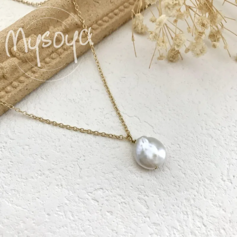 

MYSOYA Baroque Freshwater Pearl Pendant Necklace 11-12mm With Gift Box, For Her/Him, Birthday/Wedding/Christmas/New Year Gift