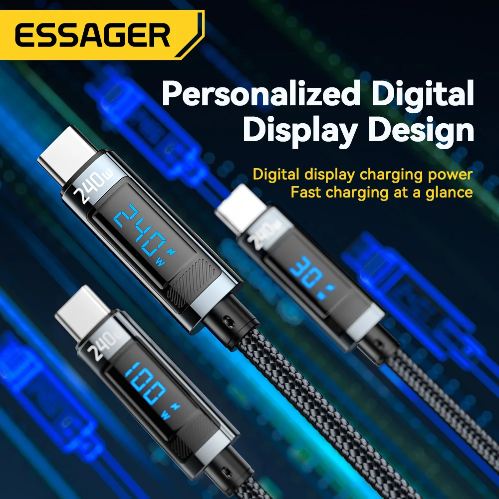 Essager 240W USB Type C To USB C Cable 100W PD 3.1 Fast Charging Charger Wire For Macbook Pro Xiaomi Samsung Laptop USBC Cord 2M