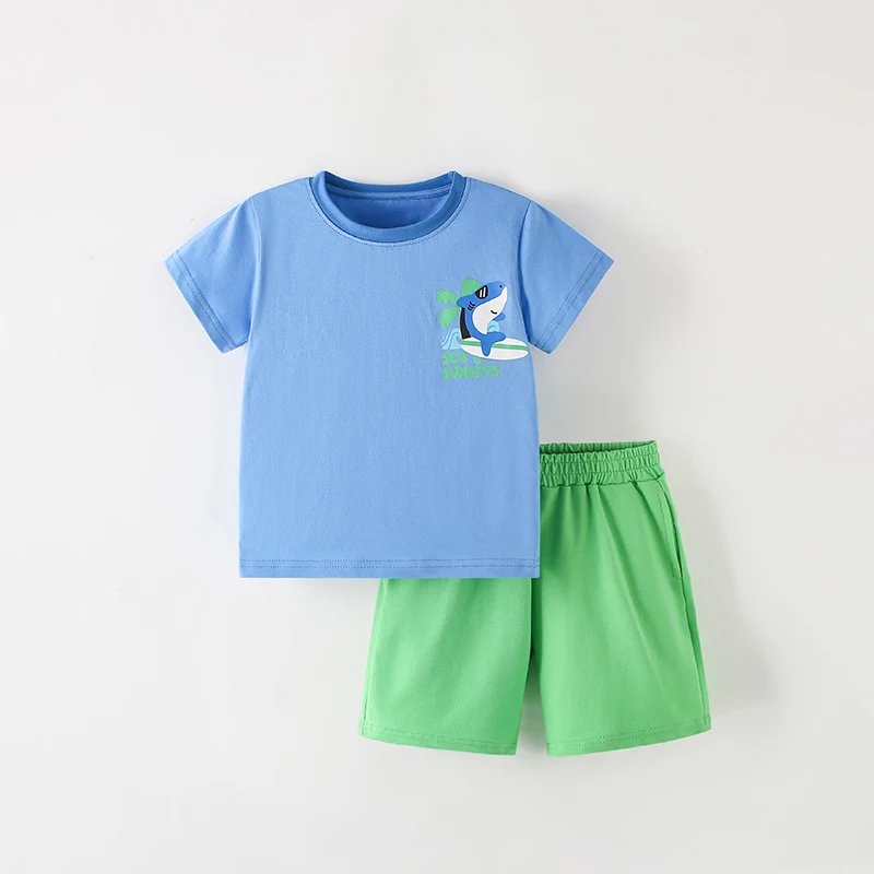 

Malwee Boys' Home Clothing Set Summer Simple and Casual Round Neck T-shirt Two Piece Set Children's Clothing