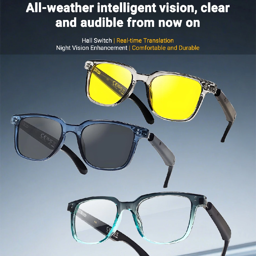 نظارات ذكية جديدة للرجال والنساء ترجمة الذكاء الاصطناعي 100+ لغات تجعل استقبال المكالمات الموسيقى الاتصال الحد من الضوضاء نظارات BT TWS