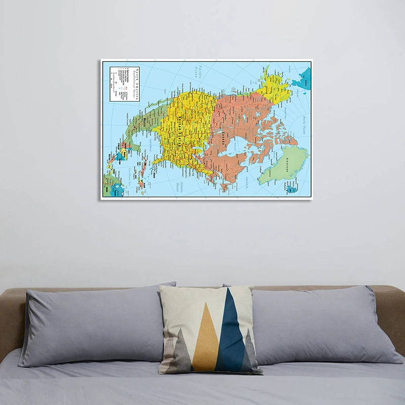 100*150cm The North America Political and Traffic Route Map Wall Art Poster Non-woven Canvas Painting Home Decor School Supplies