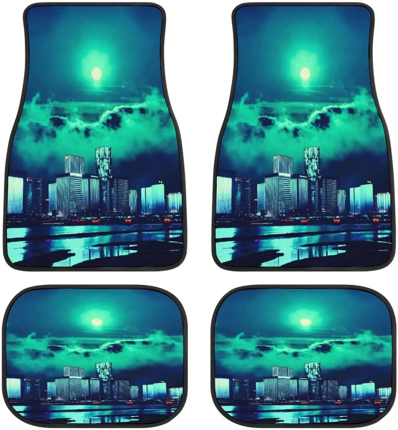 Neon City View Night Sunset Car Mats Universal Fit Car Floor Mats Fashion Soft Waterproof Car Carpet Front&Rear 4 Pieces Full Se