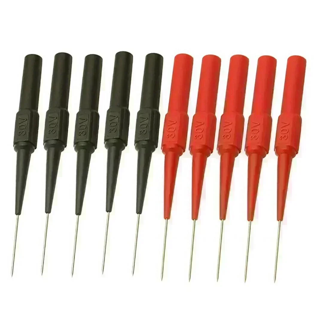 10pcs Insulation Piercing Needle Non-destructive Multimeter Test Probes Measuring Device Red/Black 30V For Banana Plug