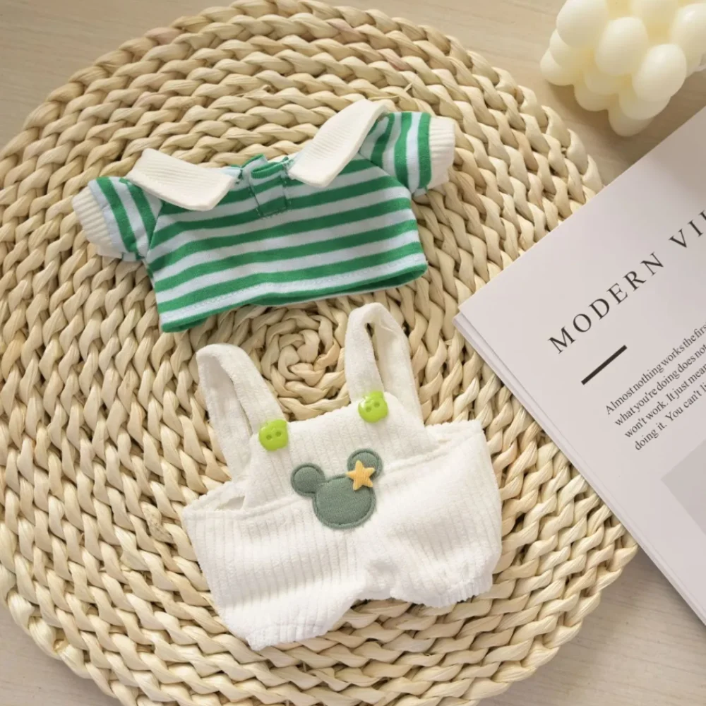

1 set Striped T-shirt 20cm Cotton Doll Clothes Outfit Fashion Cotton Doll's Clothes Strap Pants Mini Plush Doll Clothes