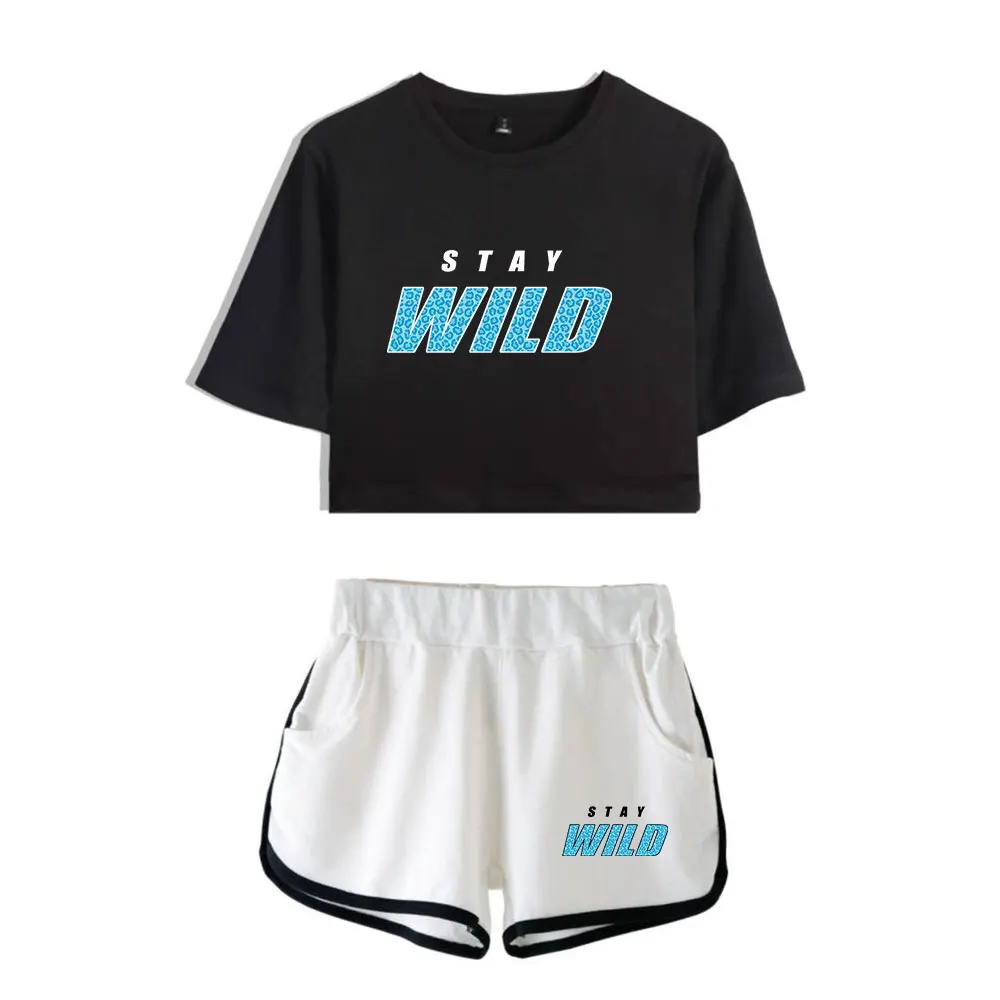 Ben Azelart Stay Wild Vintage 90s logo Merch Tops Fashion Two Piece Set Harajuku Shorts+Lovely TShirt Streetwear Outwear