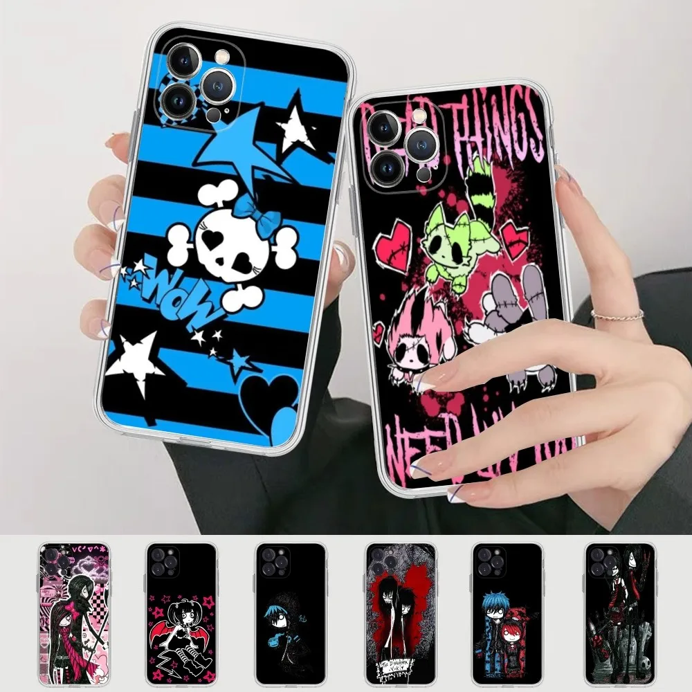 Love Black and Cute Emo Phone Case Silicone Soft for iphone 16 15 14 13 12 11 Pro Mini XS MAX Plus X Cover - view 4