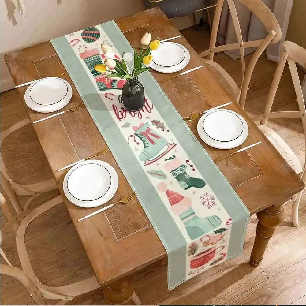 Linen Table Runner Coastal Seashell Starfish  Coral Print on Off White Summer Table Decor  Kitchen Isl