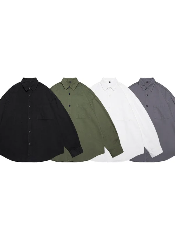 

Vintage American Long Sve irt Men's Casual Workwear Jaet Hong Kong Sle Trendy Loose Fit Pure Cotton Spring irt