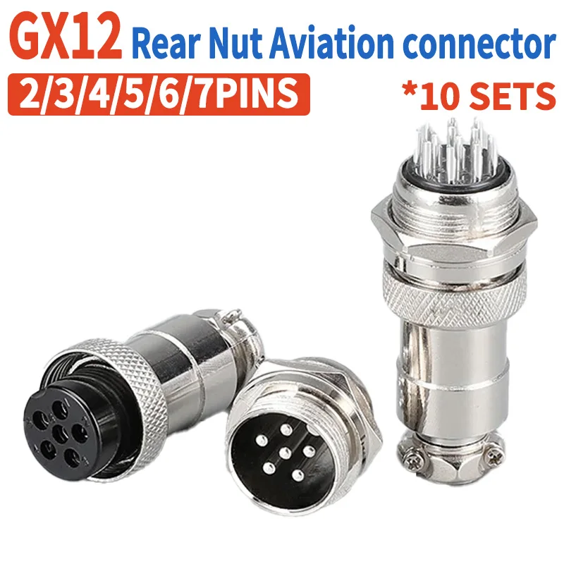 

10 Pcs GX12 Aviation Circular Connector GX12-2Pin 3pin 4pin 5pin 6pin 7pin Male Female 12MM M12 Fixed Rear Nut Plug&Socket