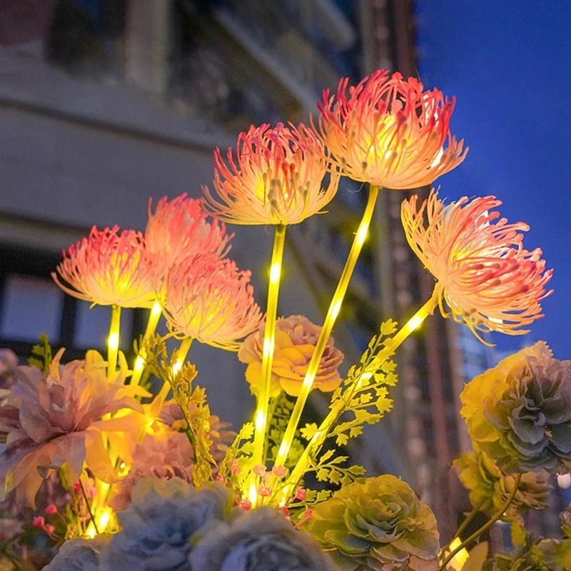 3 głowice Zewnętrzne słoneczne światła kolczaste z kwitnącymi kwiatami i łodygami Lampa LED do dekoracji ścieżki Podwórko Ogród Trawnik
