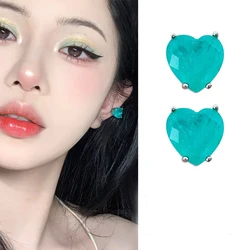 925 Sterling Silver Paraiba Tourmaline Emerald Earrings for Women 10mm Heart Stud Earring tragus Piercing Jewelry Christmas Gift