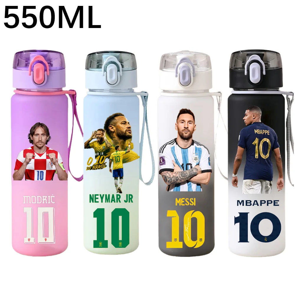 550ML Messi Modrić Neymar Sportwasserflasche Umweltfreundlicher Kunststoff-Trinkbecher Tragbare Fitness-Trinkflasche Büroflasche