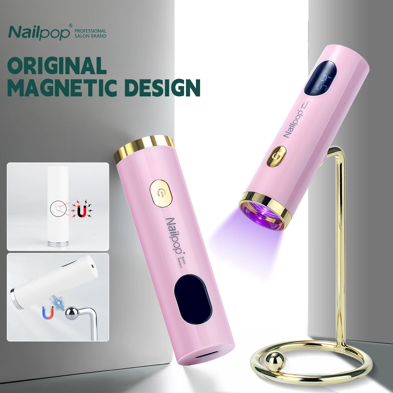 

NAILPOP Portable Magnetic Pink UV Nail Lamp Handheld USB Rechargeable Gel Nails Lamp Detachable And Usable for Professional Use
