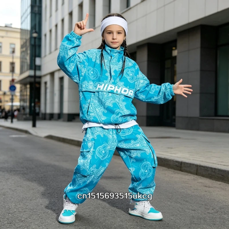 Boy Hip Hop Sweatshirt Joggers Clothes Sets Teen High Collar Paisley Top Cargo Pants Child Street Dance Wear Jazz Dance Costumes