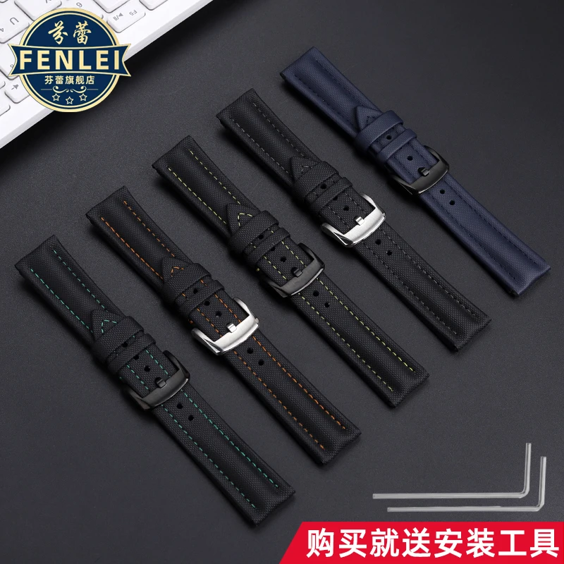 For BLANCPAIN Co branded Fifty Fathoms Five Oceans Nylon silicone bottom Watch Strap Black Men's Canvas Bracelet 22MM Watchband