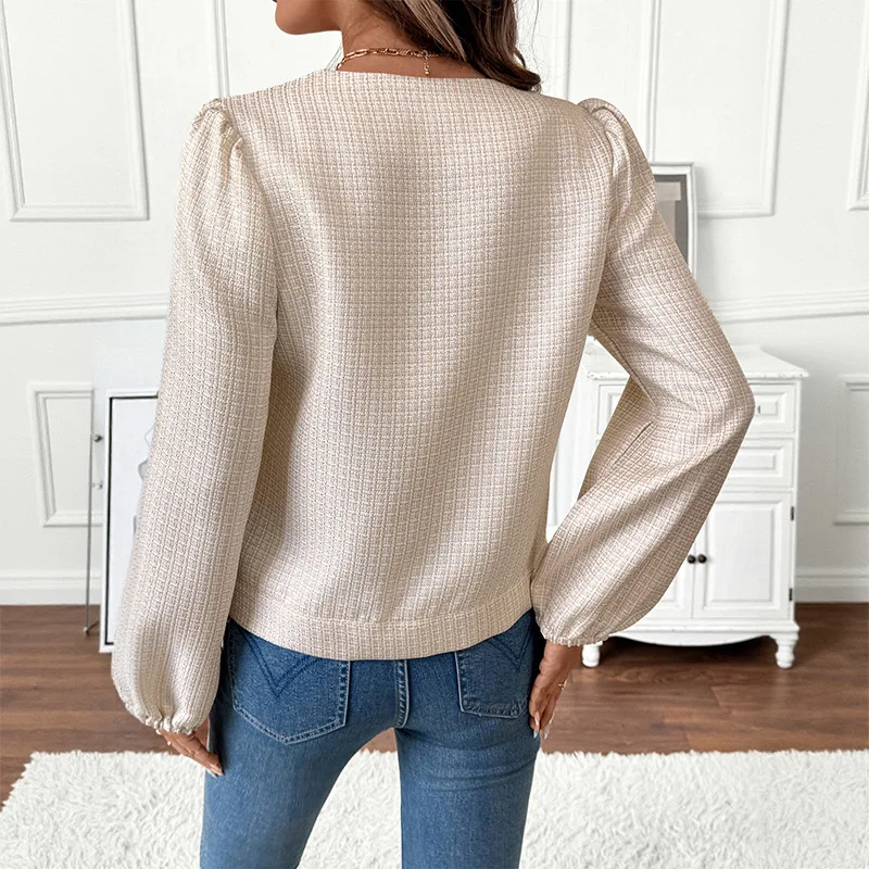 2026 Women's Autumn Round Neck French Fragrant Jacket Single Breasted Pocket Loose Long Sleeve Coarse Floral Coat for Women