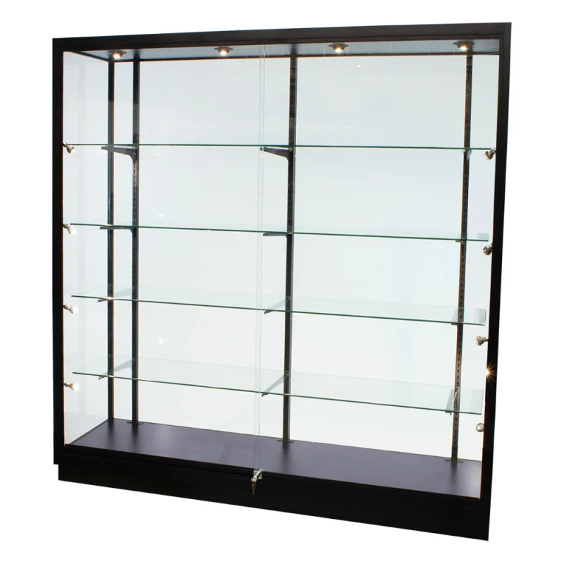 Custom.60 x 72 inch glass display Wall showcase with wood MDF back frameless glass showcase