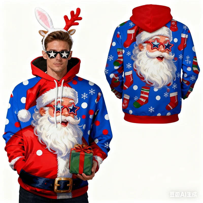 

Merry Christmas Men's Sweatshirts Autum Fashion Funny Santa Caluse Graphic Hoodies Top Loose Casual Comfortable Clothing For Men