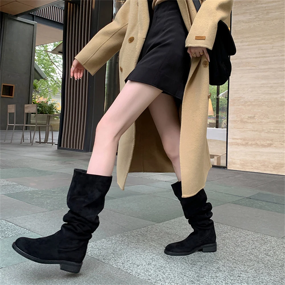 FEDONAS New Arrival Women Knee High Boots Quality Low Heels Fashion Motorcycle Boots Round Toe Party Shoes Woman High Boots