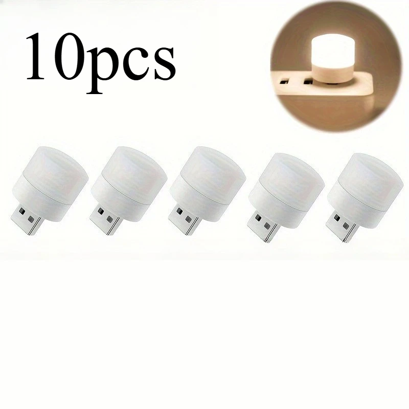 10pcs Mini USB LED Night Lights - Warm White, Eye-Care Reading Light for Books & Mobile Charging RV Interior Lighting