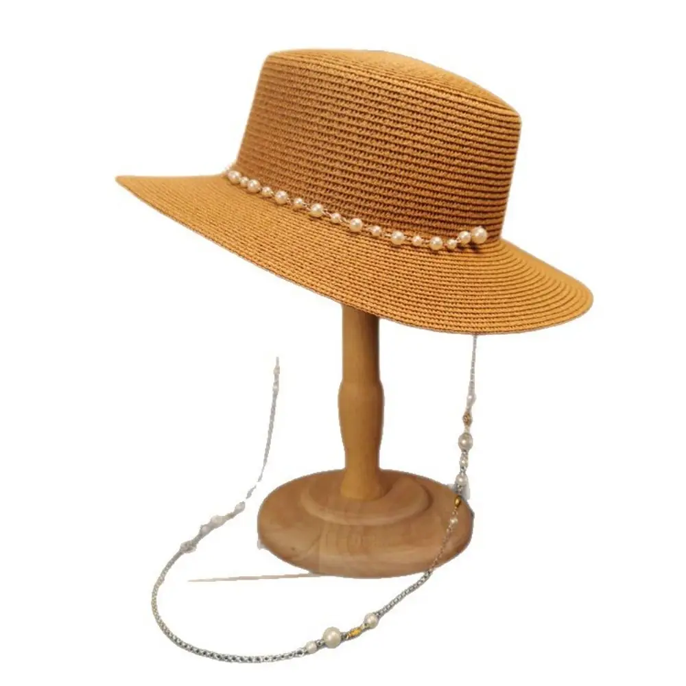 

with Seashell Beaded Chain Straw Hat Large Brim Foldable Straw Sun Visors UV Protect Sun Protection Sunscreen Hat Women Girls