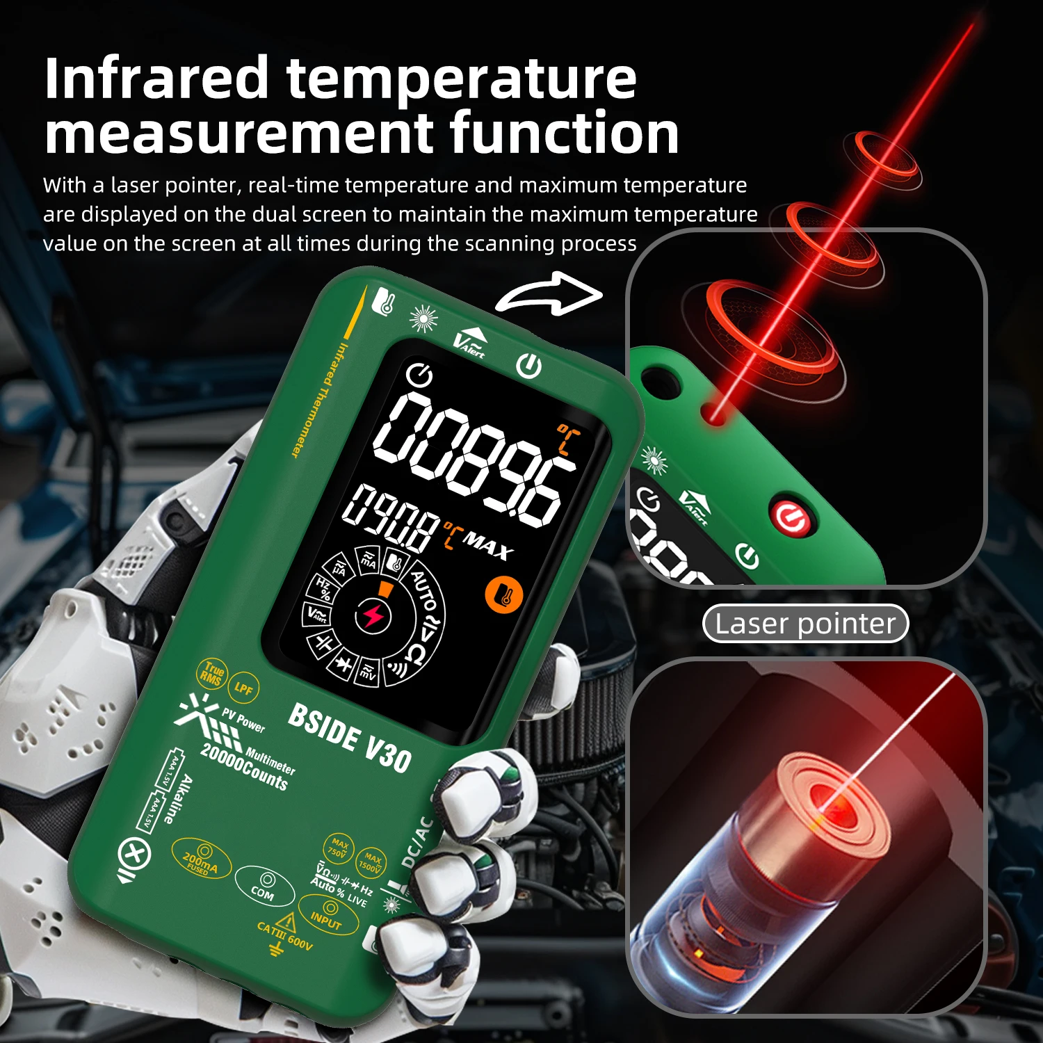 BSIDE Multimeter True RMS,One-Click Auto/Manual Range Switch,Comprehensive Testing of AC/DC, Temp,Resistance,Capacitance,&Diode