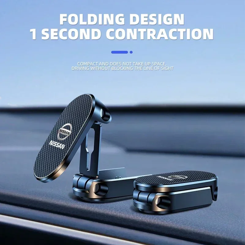 Car Logo Magnetic Foldable Phone Holder For Nissan X-trail Qashqai Note Juke Sentra Patrol Navara Micra Leaf Almera Accessories