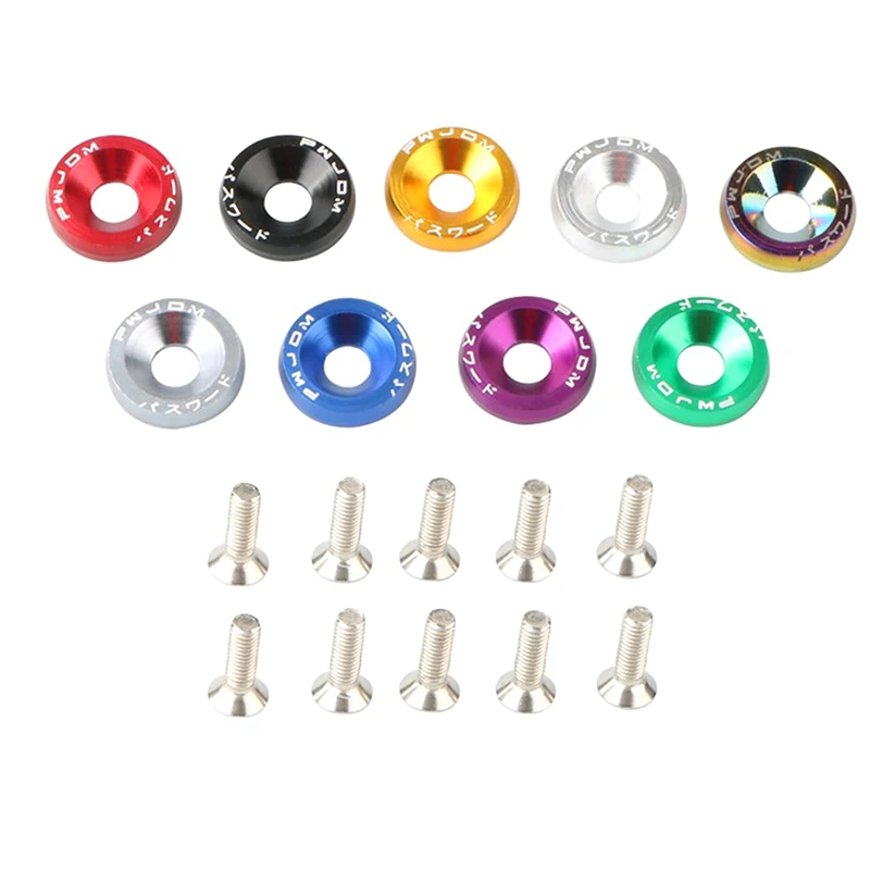 10Pcs General Car Screw Decoration Washers M6 Bolt Automobile Modification Gasket Screw Bumper Engine Concave Screws Fastener