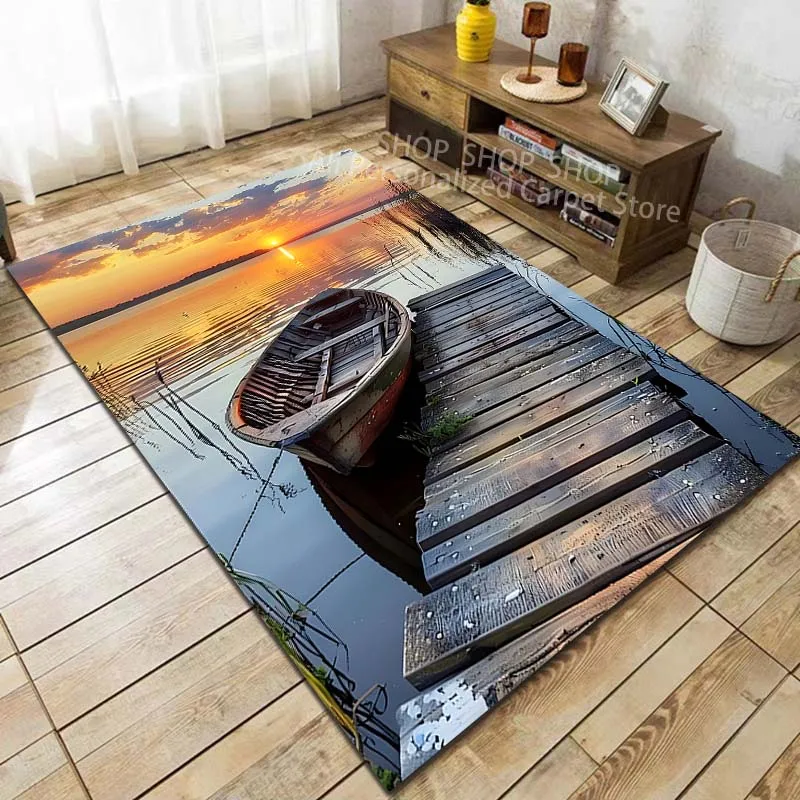 

6 Style Pier and Small Boat Scenery Pattern Carpet for Living Room Bedroom Sofa Home Decor Non-slip Floor Mat Luxury Gift