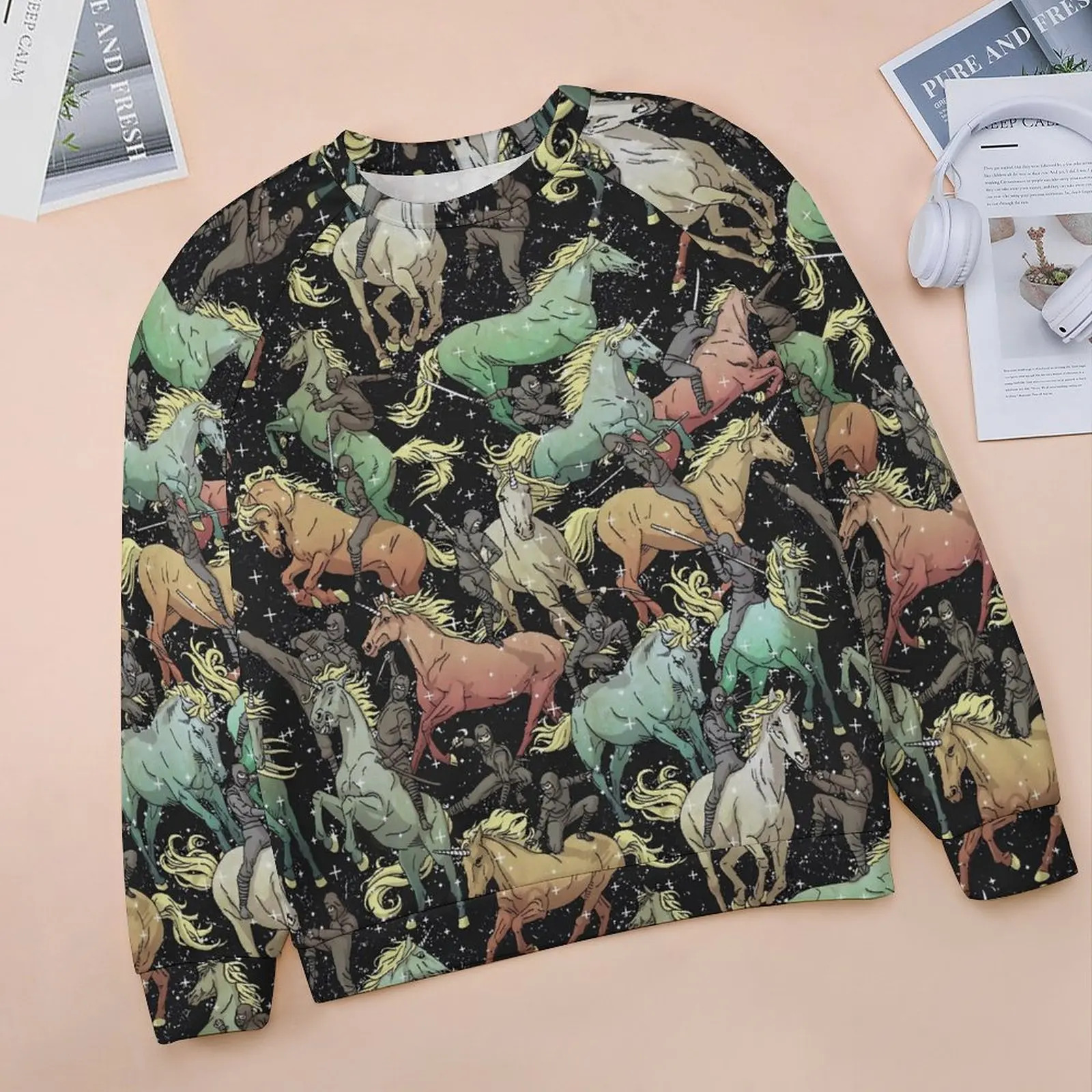 Horse Print Hoodies Ninjas Unicorns Streetwear Oversize Hoodie Female Long Sleeve Aesthetic Graphic Casual Sweatshirts