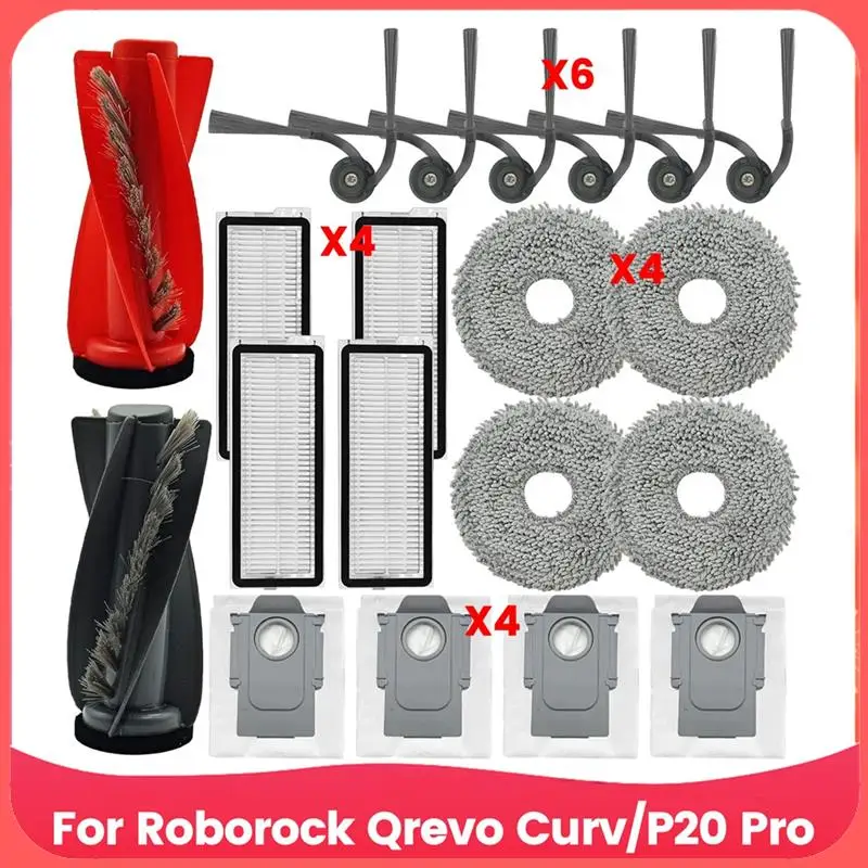 

A76I-For Roborock Qrevo Curv/P20 Pro Robot Vacuum Cleaner Dual Main Side Brushes Hepa Filters Mop Pad Dust Bags