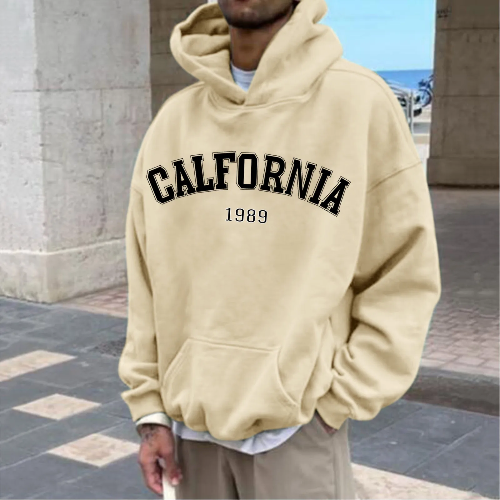 

Men Hoodie Autumn Winter California Printed Hip Hop Hooded Pullovers Sports Oversize Pocket Hoodies Sweatshirts Running Hoodies