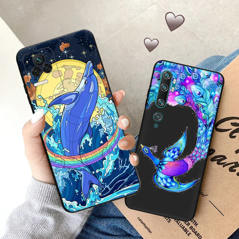 Soft Case for Redmi Note 11S 10S A3 10C 10A Xiaomi 14 11T Pro 10T 10 11 Abstract Hourglass Panda Dragon Black Phone Cases Cover