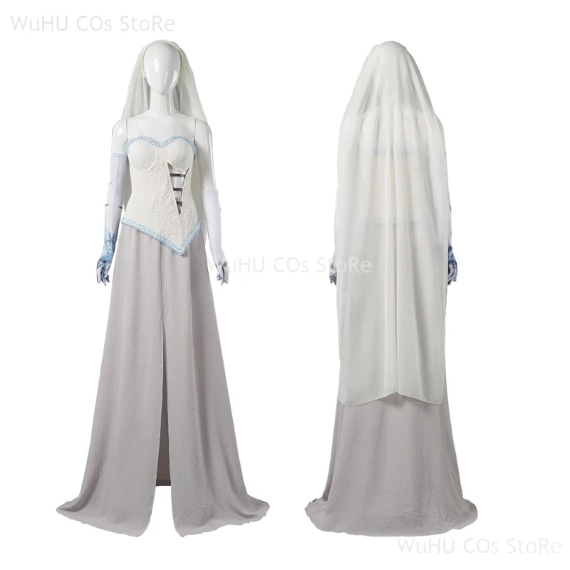 Corpse Masquerade Bride Emily Cosplay Fancy Dress Costume Wig Zombie Ghost Halloween Party Dress up Women Scary Gothic Suits