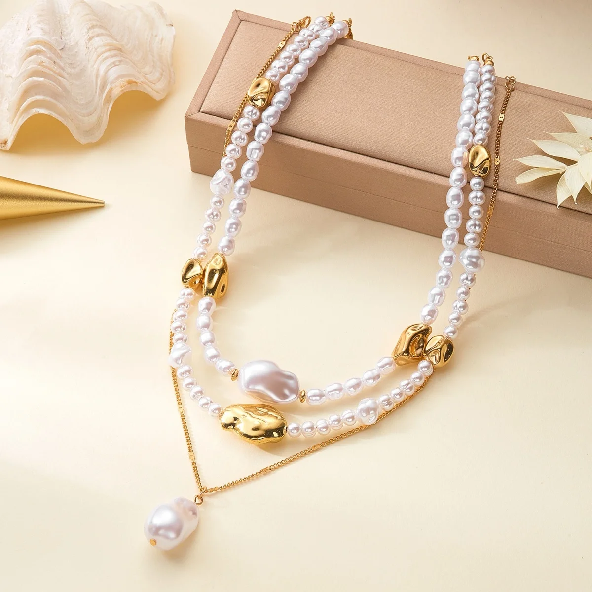 Minimalistische barocke unregelmäßige Imitationsperlen-CCB-Perlen-Anhänger-Halskette für Damen und Herren, mehrschichtige Perlen-Halskette, stapelbarer Choker-Schmuck – Detail 23