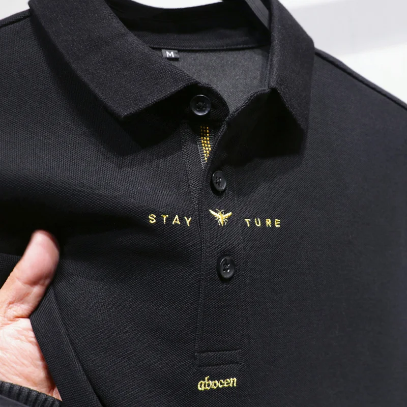 

Kajia Trendy Brand New Little Bee EmbroideryPOLOMen's Short Sleeve Fashion Personality Trendy Black High-end Feel
