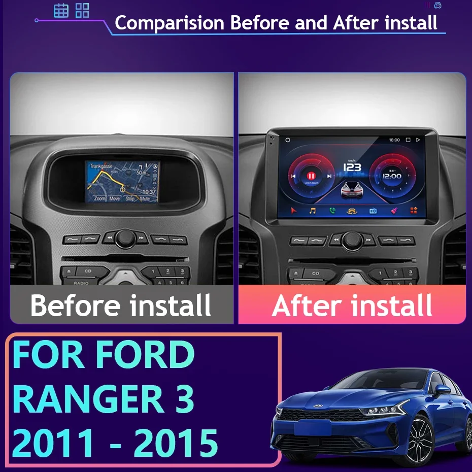 For Ford Ranger 3 2011 - 2015 Car Radio Carplay Android 14 Navigation GPS Android Auto Stereo Screen 5G WiFi Video No 2din DVD