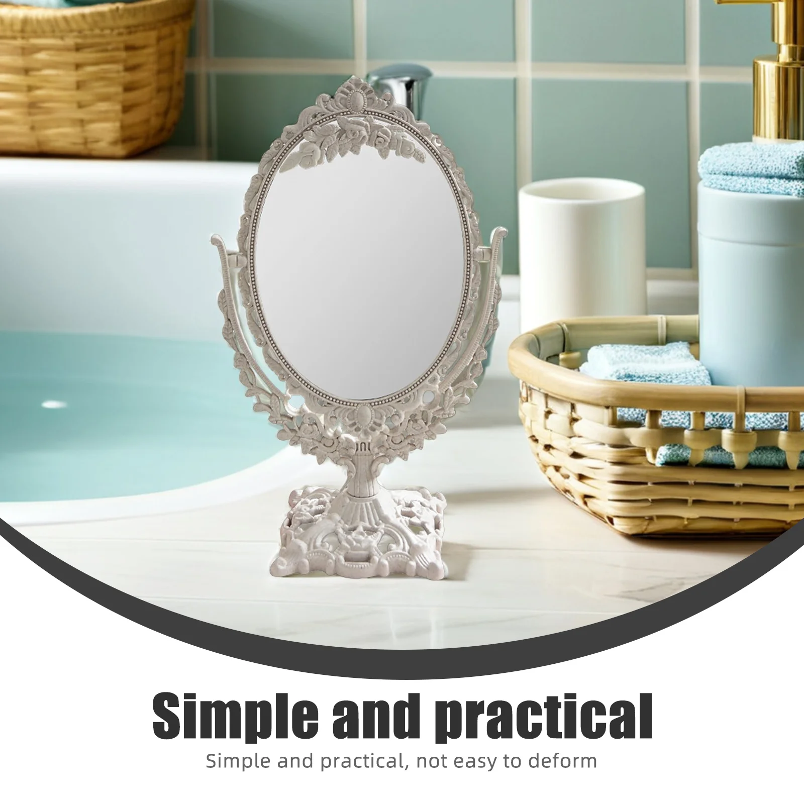 1Pcs Floating Engraving Mirror Compact Design with Smooth Surface Fine Workmanship Desktop Makeup Mirror for Women