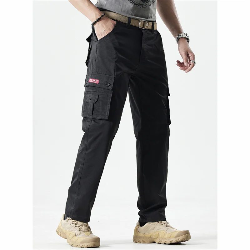 조수 남성용 카고 바지 멀티 포켓 캐주얼 바지 남성용 스트레이트 슬랙스 롱 바지 대형 36 38 바지 블랙 카키