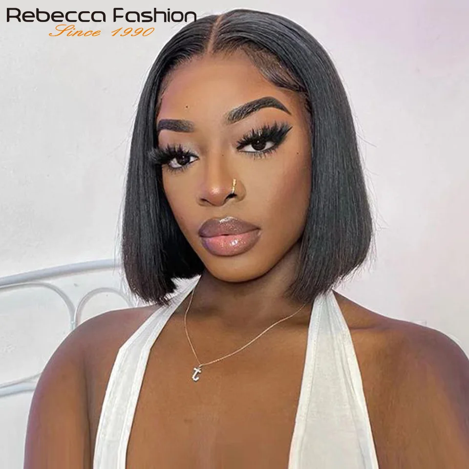 

Rebecca Перуанские Костяные Прямые Парики Боб Короткие Парики Из Человеческих Волос 180% Плотность Дешевые Природа Реми Черные Парики Волос
